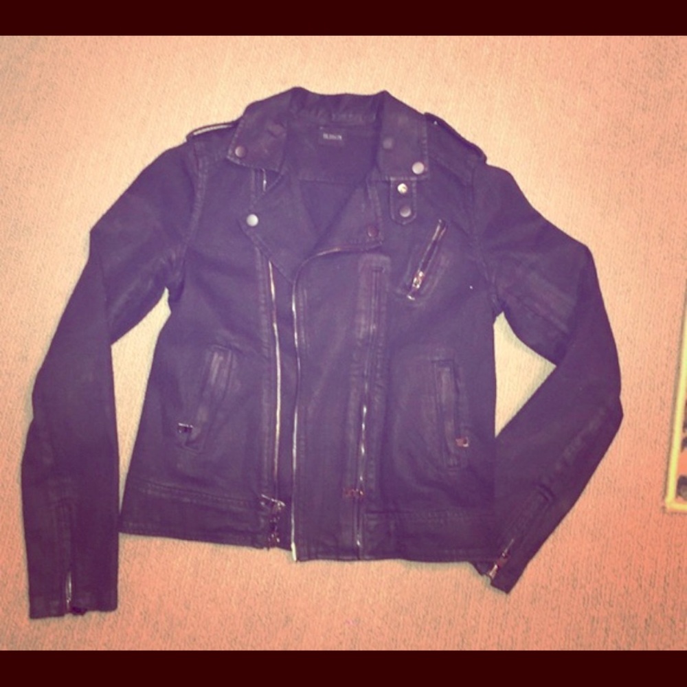Hudson black denim biker jacket